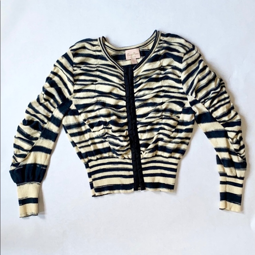 Tracy Reese Navy & White Striped Cropped Cardi